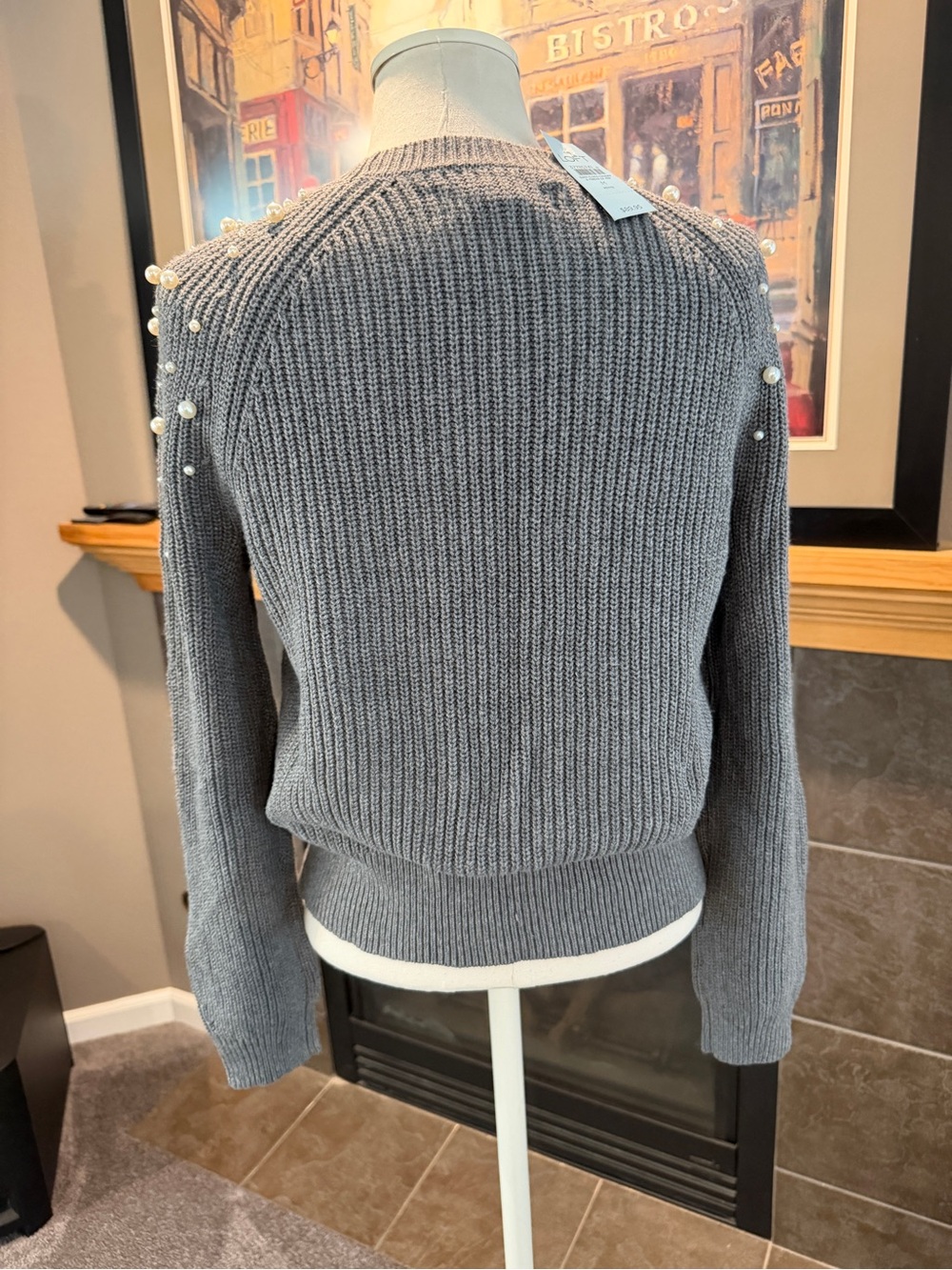 Women's Loft NWT Grey Pearl-Embellished Sweater - Picture 4 of 9
